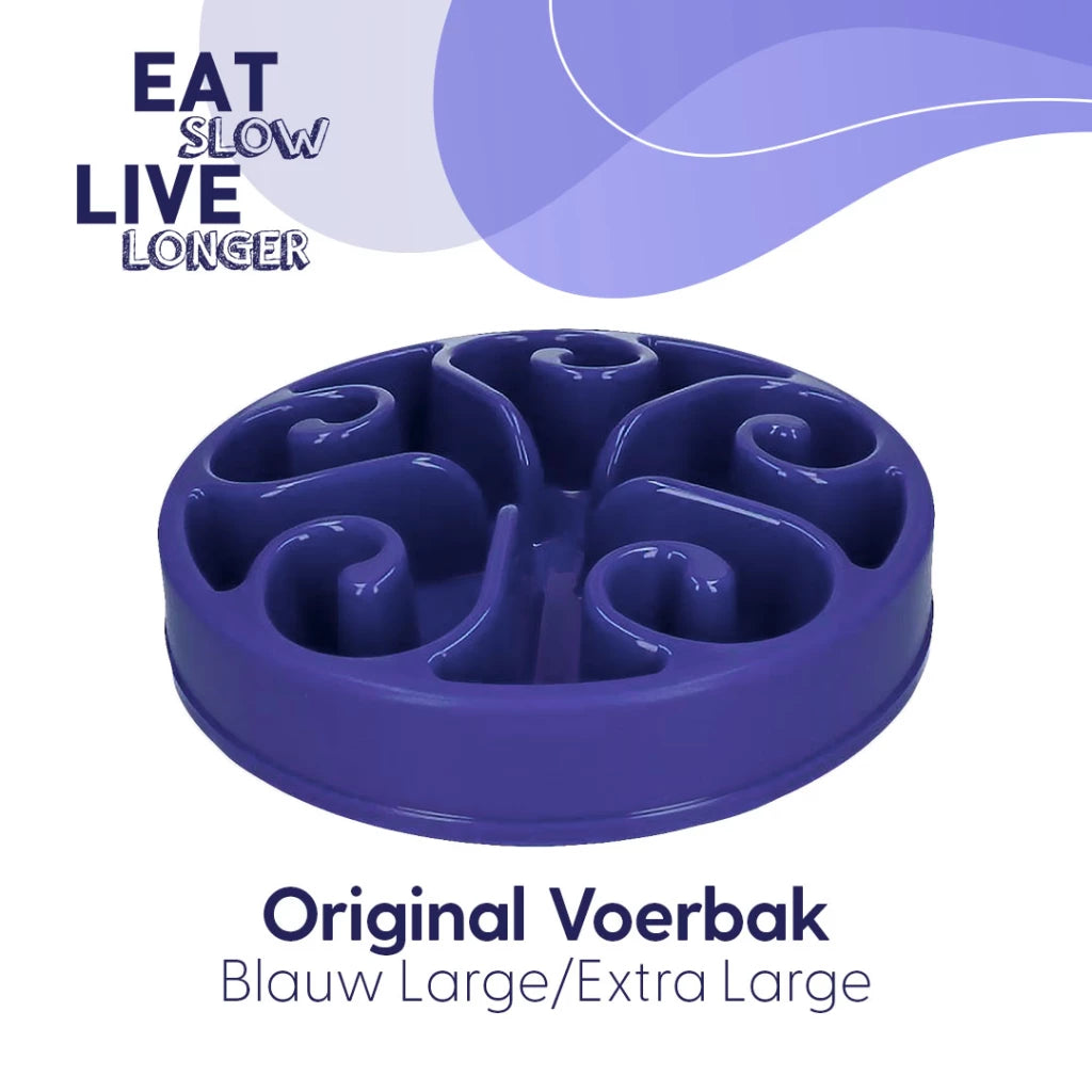 Anti-schrok voerbak Eat Slow Live Longer Original Blauw