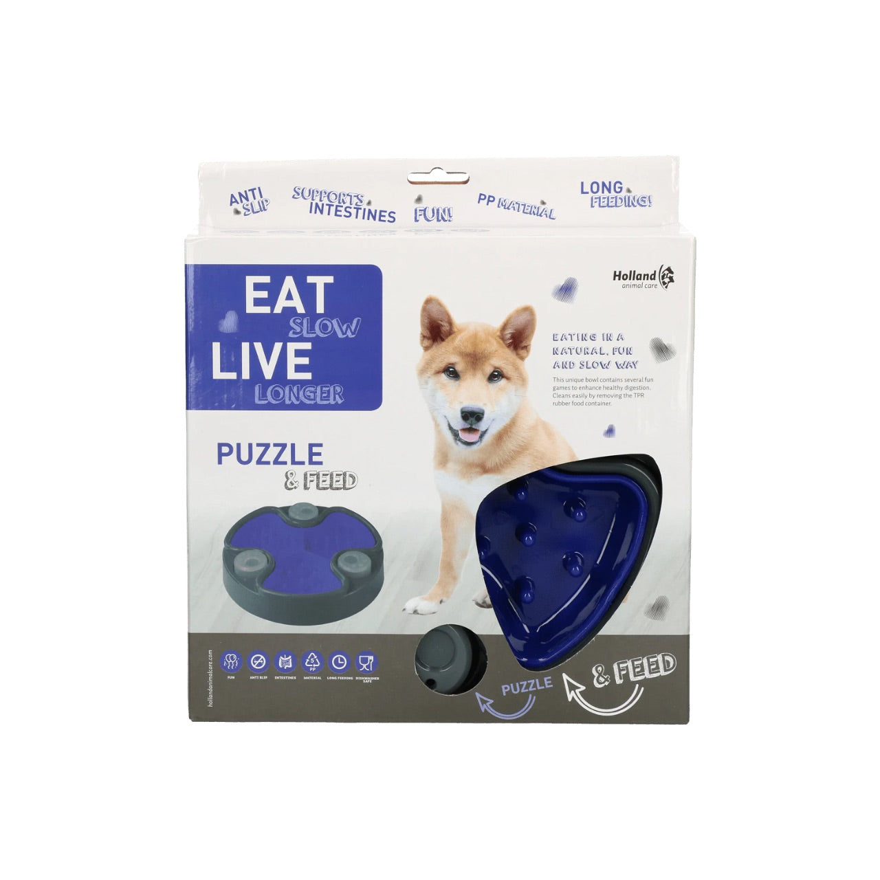 Anti Schrok Voerbak Eat Slow Live Longer Puzzle and Feed Blue