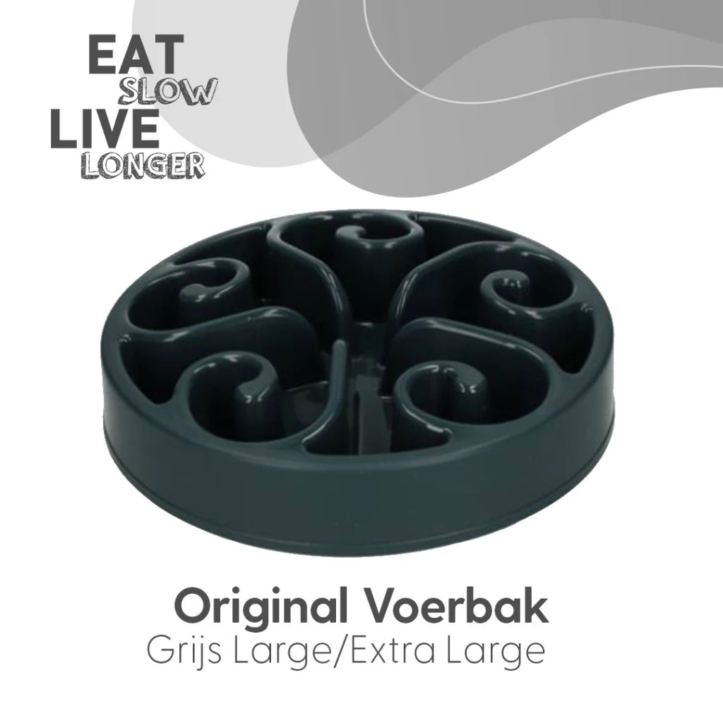 Anti-schrok Voerbak Eat Slow Live Longer Original Grijs