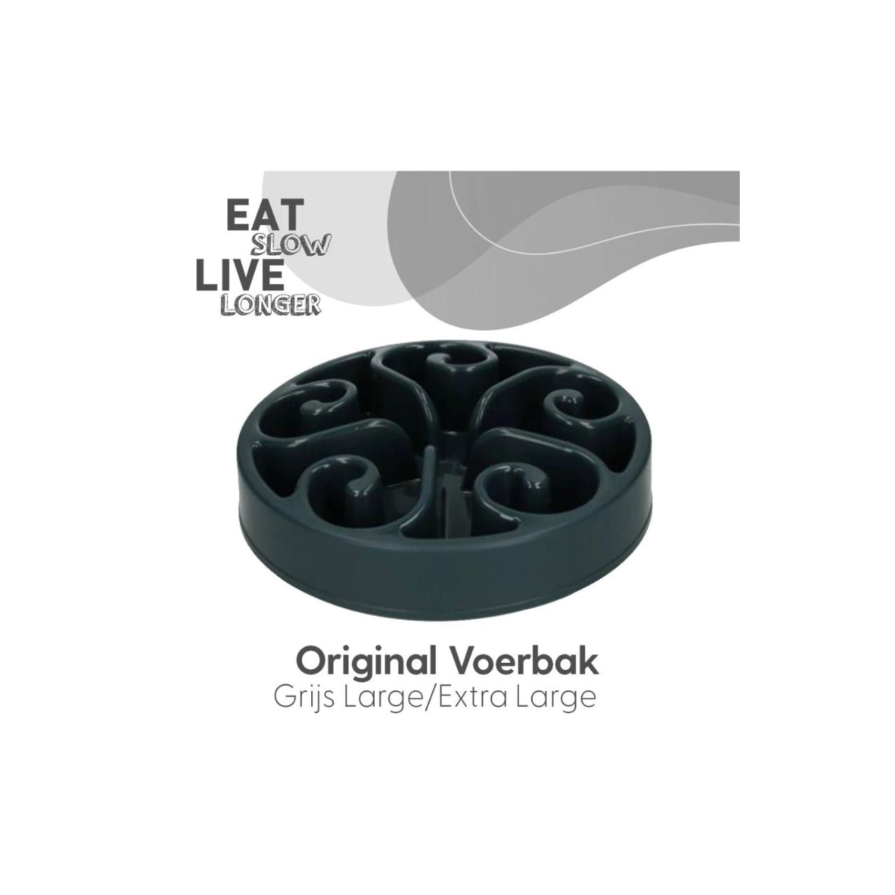 Anti Schrok Voerbak Eat Slow Live Longer Original Grijs